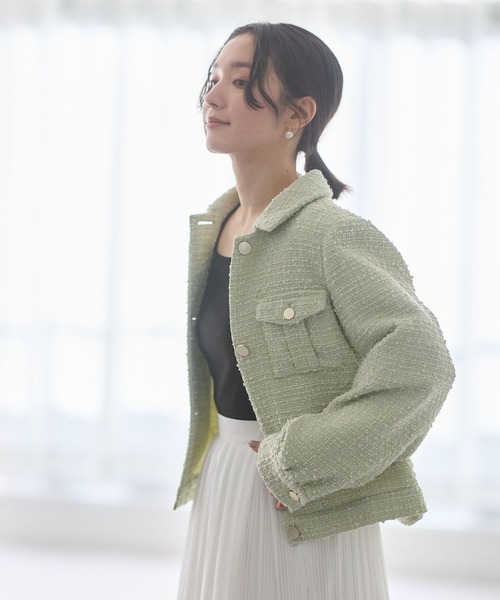 Andemiu（アンデミュウ）の「ツイードブルゾン636669（ブルゾン・レディース・ブラック/グリーン・FREE）」の2枚目の写真