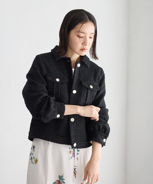 Andemiu（アンデミュウ）の「ツイードブルゾン636669（ブルゾン・レディース・ブラック/グリーン・FREE）」の5枚目の写真