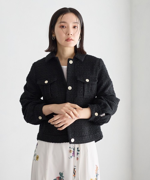 Andemiu（アンデミュウ）の「ツイードブルゾン636669（ブルゾン・レディース・ブラック/グリーン・FREE）」の6枚目の写真