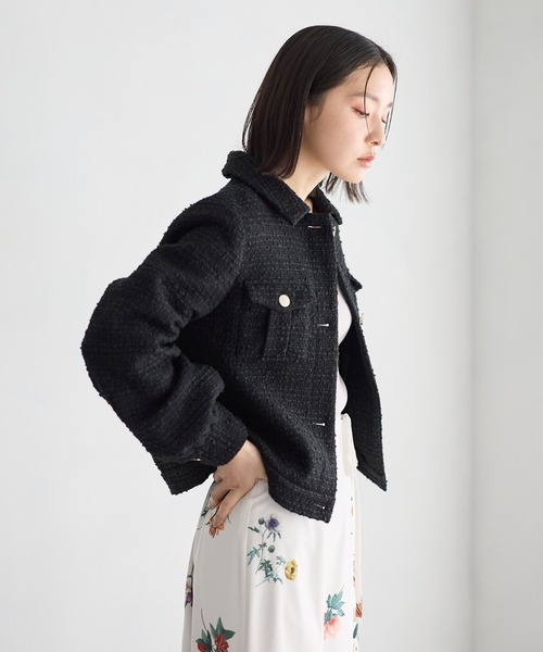 Andemiu（アンデミュウ）の「ツイードブルゾン636669（ブルゾン・レディース・ブラック/グリーン・FREE）」の7枚目の写真