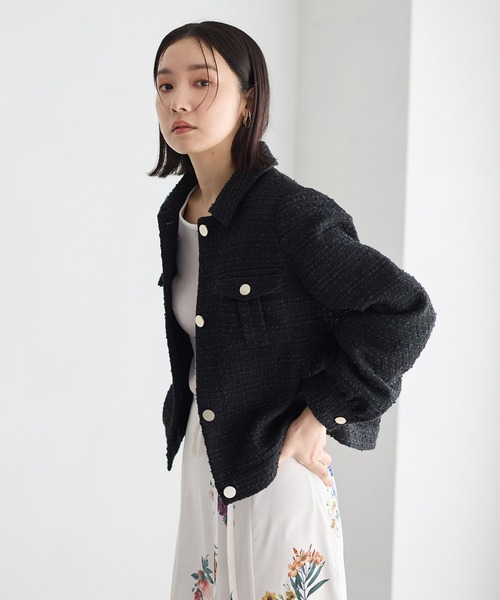 Andemiu（アンデミュウ）の「ツイードブルゾン636669（ブルゾン・レディース・ブラック/グリーン・FREE）」の8枚目の写真