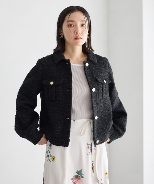 Andemiu（アンデミュウ）の「ツイードブルゾン636669（ブルゾン・レディース・ブラック/グリーン・FREE）」の9枚目の写真