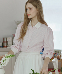 Puff Sleeve Stripe Shirts - Pink