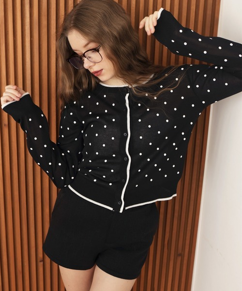 Mili affinity（ミリアフィニティー）の「配色ドット柄カーディガン（ニット/セーター・レディース・ブラック系/ベージュ系/グレー系・FREE）」の9枚目の写真