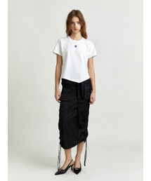 LILY Side String Belted Satin Cargo Long Skirt_Black