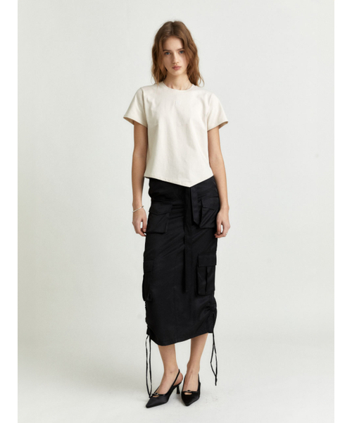 MUSEE（ミューゼ）の「LILY Side String Belted Satin Cargo Long Skirt_Black（スカート・レディース・その他・S/M）」の2枚目の写真