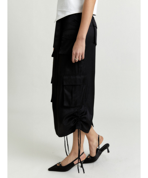 MUSEE（ミューゼ）の「LILY Side String Belted Satin Cargo Long Skirt_Black（スカート・レディース・その他・S/M）」の5枚目の写真