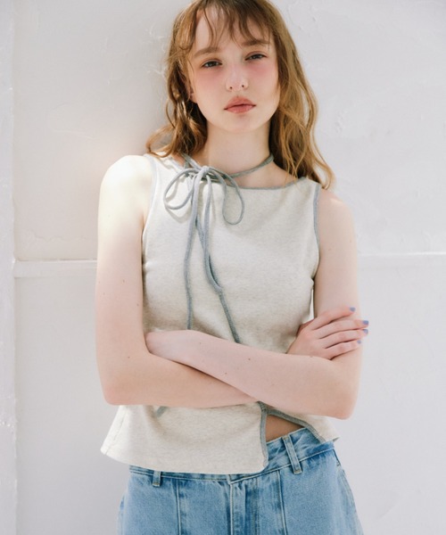 idem(イデム)の「cup in bi color slit tank top / カップインバイカラースリットタンクトップ(タンクトップ・レディース・ブルー/ライトグレー・FREE)」の1枚目の写真