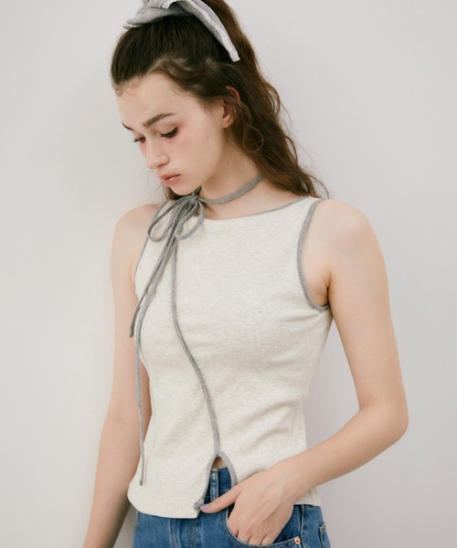 idem(イデム)の「cup in bi color slit tank top / カップインバイカラースリットタンクトップ(タンクトップ・レディース・ブルー/ライトグレー・FREE)」の12枚目の写真
