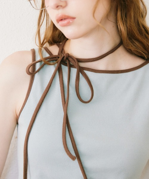 idem(イデム)の「cup in bi color slit tank top / カップインバイカラースリットタンクトップ(タンクトップ・レディース・ブルー/ライトグレー・FREE)」の7枚目の写真