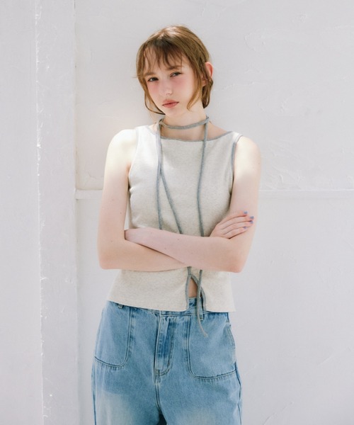 idem(イデム)の「cup in bi color slit tank top / カップインバイカラースリットタンクトップ(タンクトップ・レディース・ブルー/ライトグレー・FREE)」の9枚目の写真