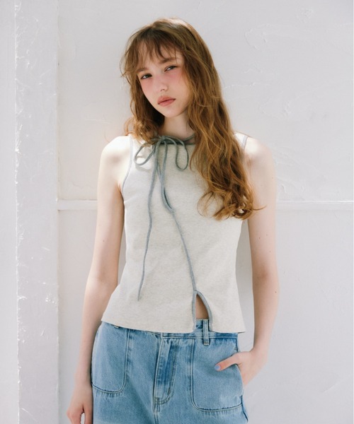 idem(イデム)の「cup in bi color slit tank top / カップインバイカラースリットタンクトップ(タンクトップ・レディース・ブルー/ライトグレー・FREE)」の10枚目の写真