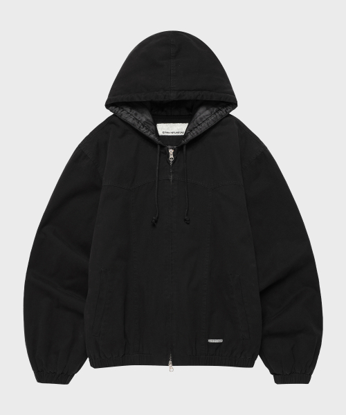セール】DYED HOODED WORK JACKET BLACK（パーカー）｜THEVINYLHOUSE