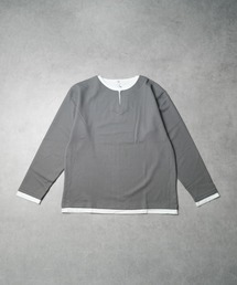 /ハニカムストレッチ レイヤード風キーネックTシャツ/