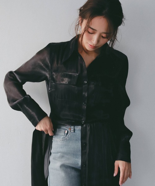 AJUGA.(アジュガ)の「2WAY光沢シアーシャツワンピース(ワンピース・レディース・アイボリー/ブラック・FREE)」の18枚目の写真