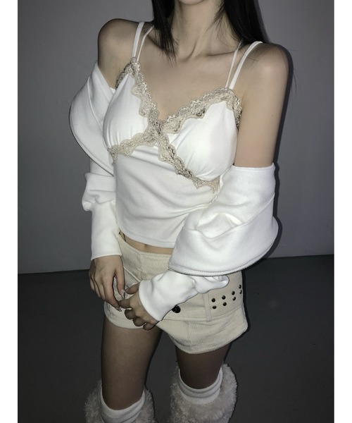 THEAIRTOWN（ジエアタウン）の「comfy lace bustier（キャミソール・レディース・アイボリー/ブラック・FREE）」の8枚目の写真