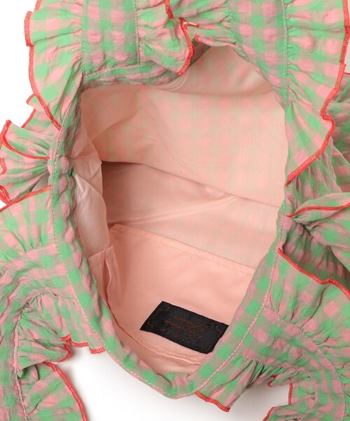 CAROLINA GLASER（カロリナ グレイサー）の「フリル ギンガムチェック トートバッグ（トートバッグ・レディース・グリーン/サックスブルー・ONE SIZE）」の16枚目の写真