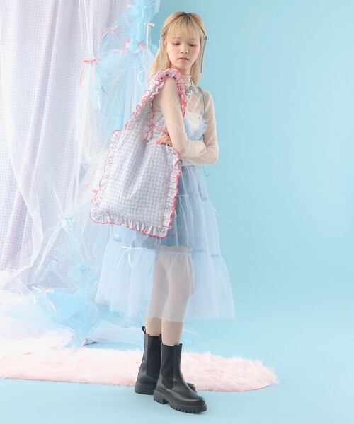 CAROLINA GLASER（カロリナ グレイサー）の「フリル ギンガムチェック トートバッグ（トートバッグ・レディース・グリーン/サックスブルー・ONE SIZE）」の13枚目の写真