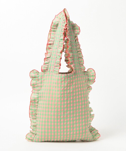 CAROLINA GLASER（カロリナ グレイサー）の「フリル ギンガムチェック トートバッグ（トートバッグ・レディース・グリーン/サックスブルー・ONE SIZE）」の10枚目の写真