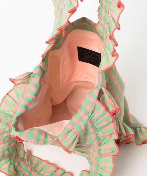 CAROLINA GLASER（カロリナ グレイサー）の「フリル ギンガムチェック トートバッグ（トートバッグ・レディース・グリーン/サックスブルー・ONE SIZE）」の9枚目の写真
