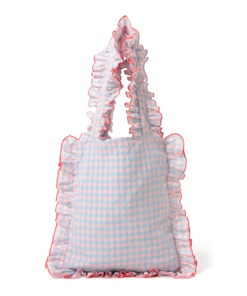 CAROLINA GLASER（カロリナ グレイサー）の「フリル ギンガムチェック トートバッグ（トートバッグ・レディース・グリーン/サックスブルー・ONE SIZE）」の8枚目の写真