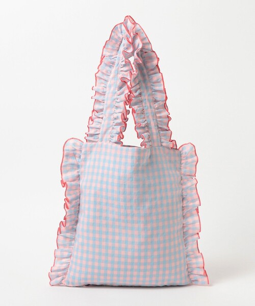 CAROLINA GLASER（カロリナ グレイサー）の「フリル ギンガムチェック トートバッグ（トートバッグ・レディース・グリーン/サックスブルー・ONE SIZE）」の6枚目の写真