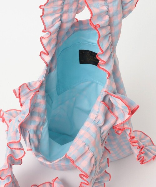 CAROLINA GLASER（カロリナ グレイサー）の「フリル ギンガムチェック トートバッグ（トートバッグ・レディース・グリーン/サックスブルー・ONE SIZE）」の3枚目の写真