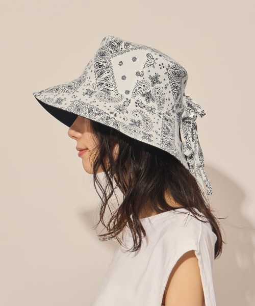 arth(アース)の「arth Bandana Ribbon Bucket / アース(ハット・レディース・ホワイト/ライトブルー/ブラウン・M/57.5cm)」の6枚目の写真