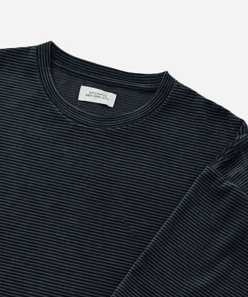Saturdays NYC（サタデーズ ニューヨークシティ ）の「Velour Stripe Relaxed SS T-Shirt（Tシャツ/カットソー・メンズ・ブルー/ダークブラウン/ベージュ・M/L/S）」の9枚目の写真