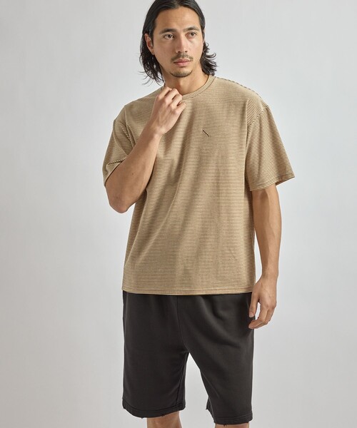 Saturdays NYC（サタデーズ ニューヨークシティ ）の「Velour Stripe Relaxed SS T-Shirt（Tシャツ/カットソー・メンズ・ブルー/ダークブラウン/ベージュ・M/L/S）」の2枚目の写真