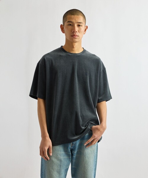Saturdays NYC（サタデーズ ニューヨークシティ ）の「Velour Stripe Relaxed SS T-Shirt（Tシャツ/カットソー・メンズ・ブルー/ダークブラウン/ベージュ・M/L/S）」の3枚目の写真