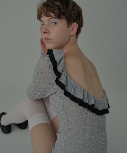 HONEY MI HONEY(ハニーミーハニー)の「crochet frill knit bodysuit(Tシャツ/カットソー・レディース・ホワイト/グレー/ブラック・FREE)」の3枚目の写真