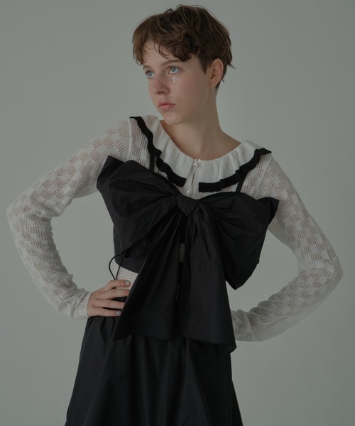 HONEY MI HONEY(ハニーミーハニー)の「crochet frill knit bodysuit(Tシャツ/カットソー・レディース・ホワイト/グレー/ブラック・FREE)」の2枚目の写真