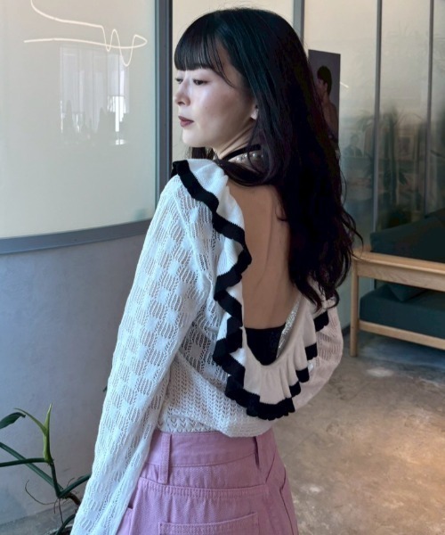 HONEY MI HONEY(ハニーミーハニー)の「crochet frill knit bodysuit(Tシャツ/カットソー・レディース・ホワイト/グレー/ブラック・FREE)」の11枚目の写真