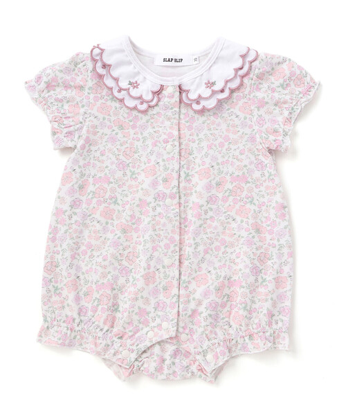 SLAP SLIP BABY（スラップスリップベビー）の「【お揃い】プリント総柄重ね襟付き半袖ロンパースベビー(60~80cm)（ロンパース・キッズ・ピンク系その他/レッド系その他・80ｃｍ/70cm/60cm）」の2枚目の写真