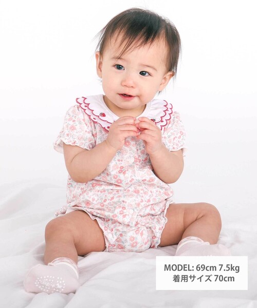 SLAP SLIP BABY（スラップスリップベビー）の「【お揃い】プリント総柄重ね襟付き半袖ロンパースベビー(60~80cm)（ロンパース・キッズ・ピンク系その他/レッド系その他・80ｃｍ/70cm/60cm）」の3枚目の写真