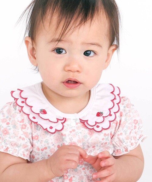 SLAP SLIP BABY（スラップスリップベビー）の「【お揃い】プリント総柄重ね襟付き半袖ロンパースベビー(60~80cm)（ロンパース・キッズ・ピンク系その他/レッド系その他・80ｃｍ/70cm/60cm）」の4枚目の写真