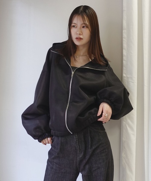 CORNERS（コーナーズ）の「シアーダンボールパーカー（パーカー・レディース・グレイッシュベージュ/ブラック/ホワイト・FREE）」の6枚目の写真