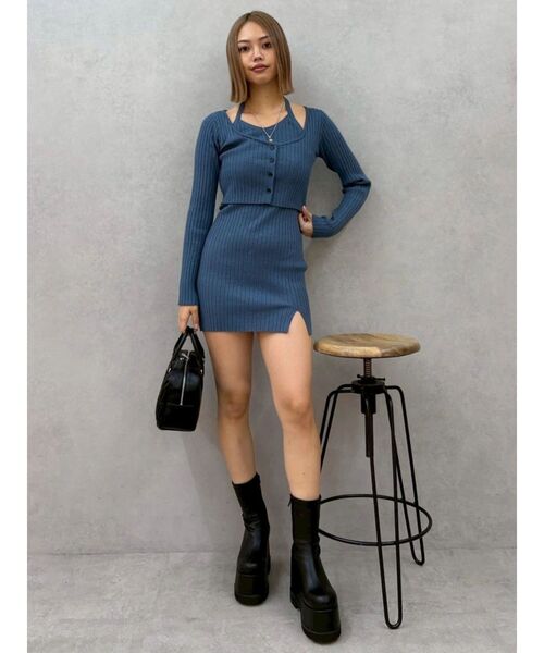 EVRIS（エヴリス）の「レイヤードホルターネックミニワンピース（ワンピース・レディース・ピンク/ブラック/ブルー・FREE）」の7枚目の写真