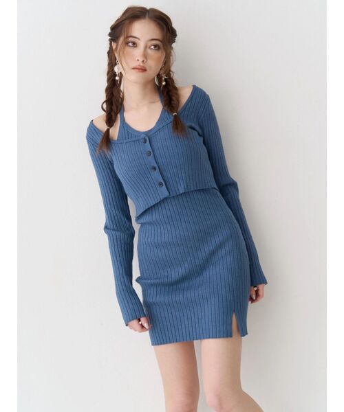 EVRIS（エヴリス）の「レイヤードホルターネックミニワンピース（ワンピース・レディース・ピンク/ブラック/ブルー・FREE）」の2枚目の写真