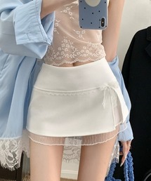 トッド柄レースレイヤードミニスカート