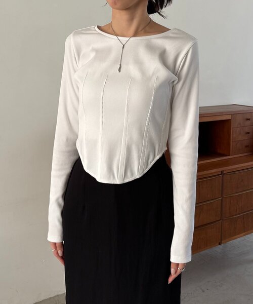 CAPRICIEUX LE'MAGE（カプリシューレマージュ）の「コルセットロンT（Tシャツ/カットソー・レディース・ホワイト/ブラック/グレー・FREE）」の19枚目の写真