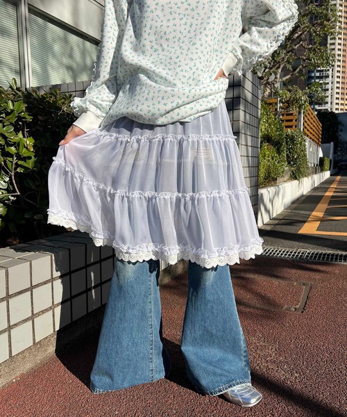 WC(ダブル シー)の「シアーレースミドルスカート(スカート・レディース・ホワイト/ピンク・FREE)」の3枚目の写真