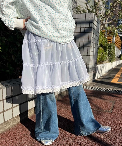 WC(ダブル シー)の「シアーレースミドルスカート(スカート・レディース・ホワイト/ピンク・FREE)」の4枚目の写真