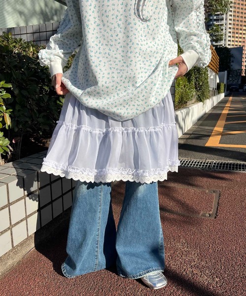 WC(ダブル シー)の「シアーレースミドルスカート(スカート・レディース・ホワイト/ピンク・FREE)」の6枚目の写真