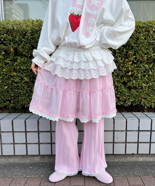 WC(ダブル シー)の「シアーレースミドルスカート(スカート・レディース・ホワイト/ピンク・FREE)」の9枚目の写真