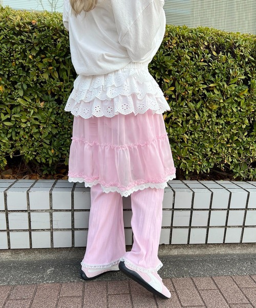 WC(ダブル シー)の「シアーレースミドルスカート(スカート・レディース・ホワイト/ピンク・FREE)」の10枚目の写真