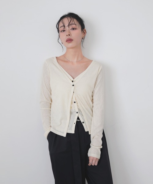 LIAN（リアン）の「レイヤードVネックギャザーカーデ（カーディガン/ボレロ・レディース・アイボリー/グレー/ブラック・FREE）」の2枚目の写真