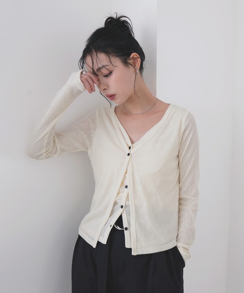 LIAN（リアン）の「レイヤードVネックギャザーカーデ（カーディガン/ボレロ・レディース・アイボリー/グレー/ブラック・FREE）」の4枚目の写真