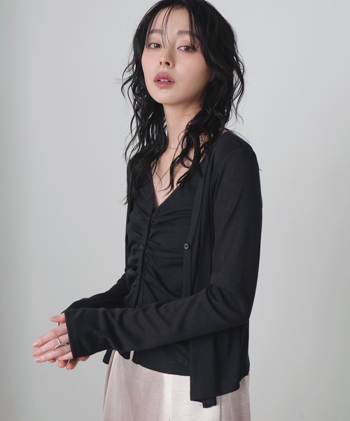 LIAN（リアン）の「レイヤードVネックギャザーカーデ（カーディガン/ボレロ・レディース・アイボリー/グレー/ブラック・FREE）」の16枚目の写真